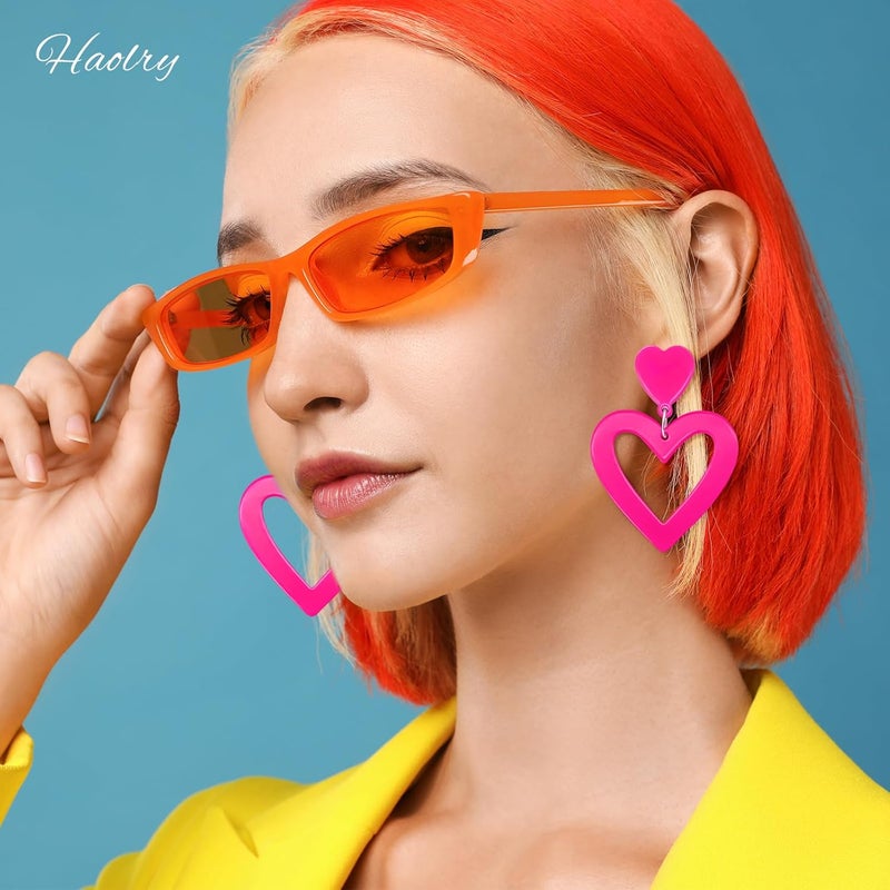 HOLYRY Neon Heart Earrings for Women Acrylic Neon Earrings 80s 90s Outfit for Women Glow Party Accessories Gifts Hot Pink Orange Green Yellow - Image 5